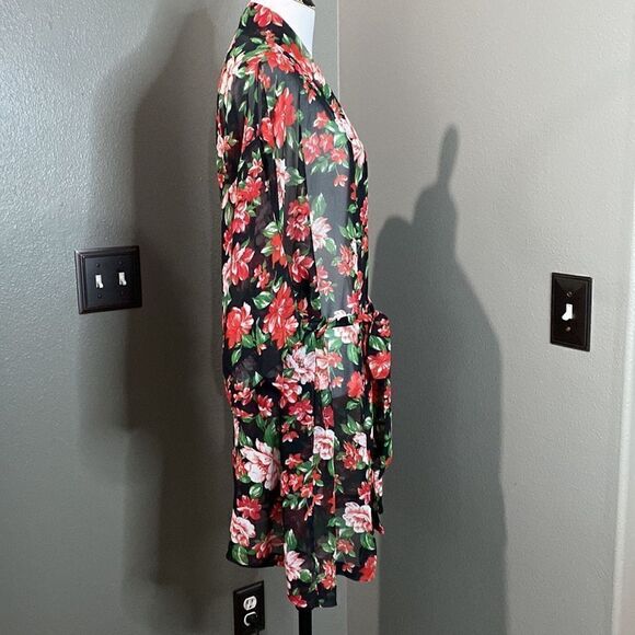 Forever 21 Sheer Rose Robe Kimono Belted Swim Cover Up - Picture 6 of 10